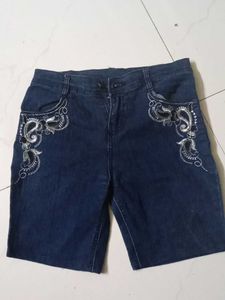 Embroidered Denim Shorts