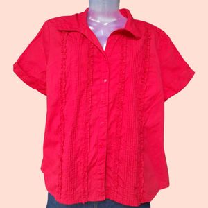 Vintage Red Ruffle Blouse