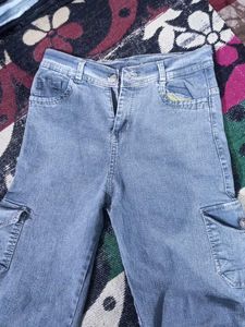 Light Wash Denim Cargo Pants