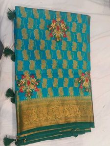 Elegant Teal &amp; Gold Saree