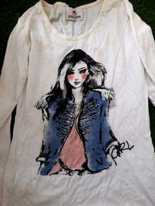 Diamond Studded Girl Print T Shirt M OR L SIZE