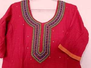 RED EMBROIDERED KURTA AND DUPATTA