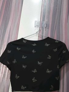 H&amp;M Butterfly Print Crop Top, Brand New