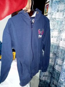 Blue 'Hug Me' Zip-Up Hoodie