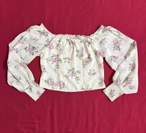 Beige Off Shoulder Floral Top