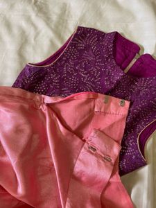 Purple Embellished Crop Top & Peach Plazo Pants