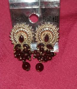 Elegant Burgundy &amp; Gold Earrings