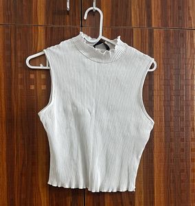 White Ribbed Mock Neck Tank