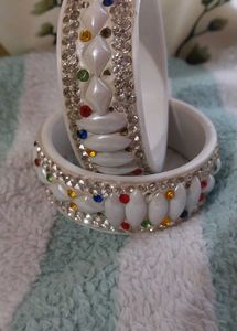 Stylish White Stone Bangles with Multicolor Stones