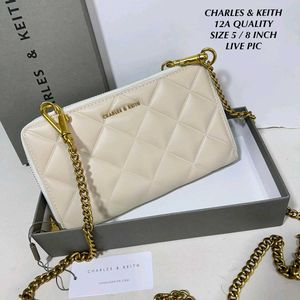 CHARLES & KEITH QUILTED SLING WALLET WD CHAIN