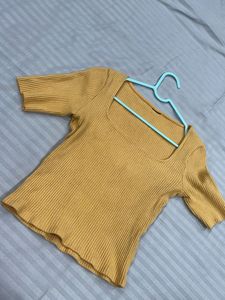 Mustard Ribbed Square Neck Top