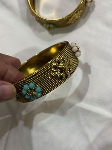 Vintage Style Beaded Gold Bangles - Set of 2