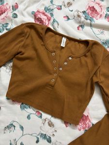 Cute Brown Long Sleeve Top