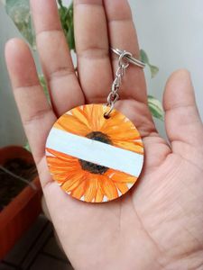 2 PERSONALIZED Hand-Painted Sunflower Keychain