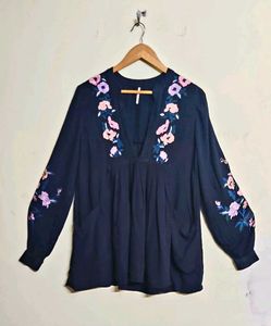 Black Embroidery Work Cotton Top Size-38