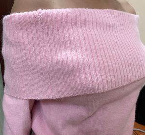 Pinterest Pink Off-Shoulder Knit Sweater Top🌸