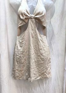 6211.Cream Halter Mini Dress