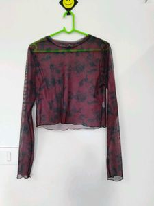 Floral Print Sheer Mesh Top