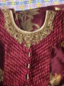 Maroon &amp; Gold Embroidered Dress