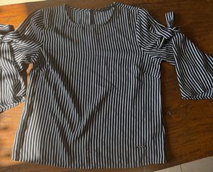 Striped Tie-Sleeve Blouse