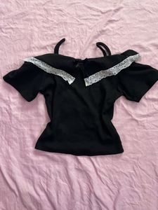 Black Lace Collar Top