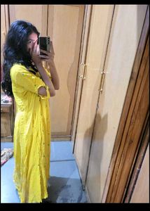 Yellow  aline frock Dress 3xl linen cotton shoulde