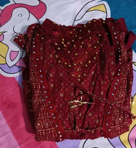 Maroon Dress with Gold Embroidery