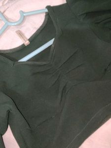 Green Puff Sleeve Crop Top👗🫧