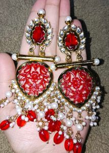 Red &amp; Gold Kundan Earrings