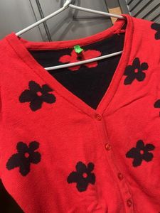 Benetton Red Black Cardigan Girls