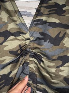 Women Camouflage Knitted Slim Fit T-shirt