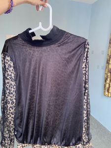 Leopard Print Sheer Sleeve Top