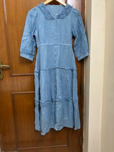 Blue Ruffled Midi Dress