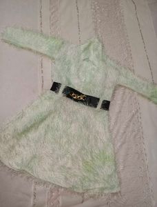 Fluffy Green Mini Dress