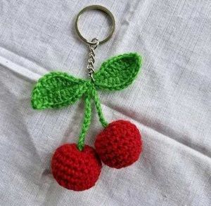 Crochet Cherry Keychain