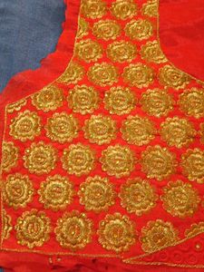 Red &amp; Gold Embroidered Blouse Piece