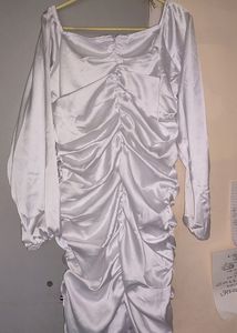 White Satin Smocked Bodycon Dress. Western Outfit/Party Wear.
