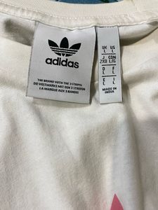 Adidas White Tshirt With Pink Brand Logo🎀