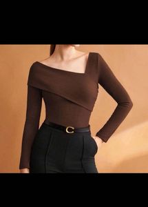 Stylish Brown Ribbed Top