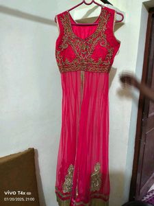 Elegant Pink & Gold Embellished Indian Dress