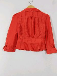 Orange Linen Peter Pan Collar Jacket