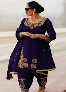 Purple Embroidered Punjabi Suit With Bottom Work