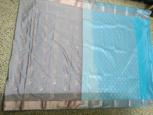 New Silver And Blue Soft Silk Saree