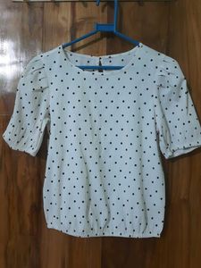 Polka Dot Puff Sleeve Top