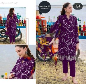 Purple Floral Unstitched Suit