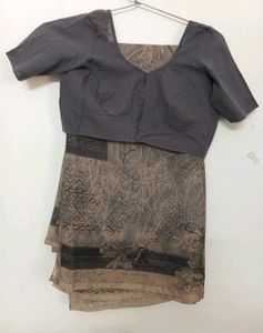 SYNTHETIC CHIFFON SAREE WITH BLOUSE