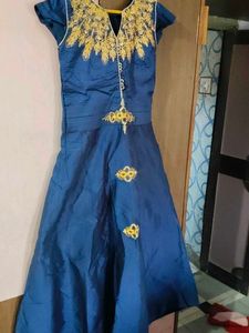 Elegant Blue & Gold Embroidered Dress