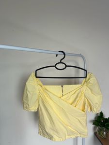 Yellow Puff Sleeve Wrap Top