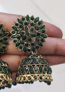 Green Jhumka Earrings