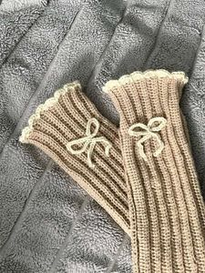 Bow Accent crochet Arm Warmers